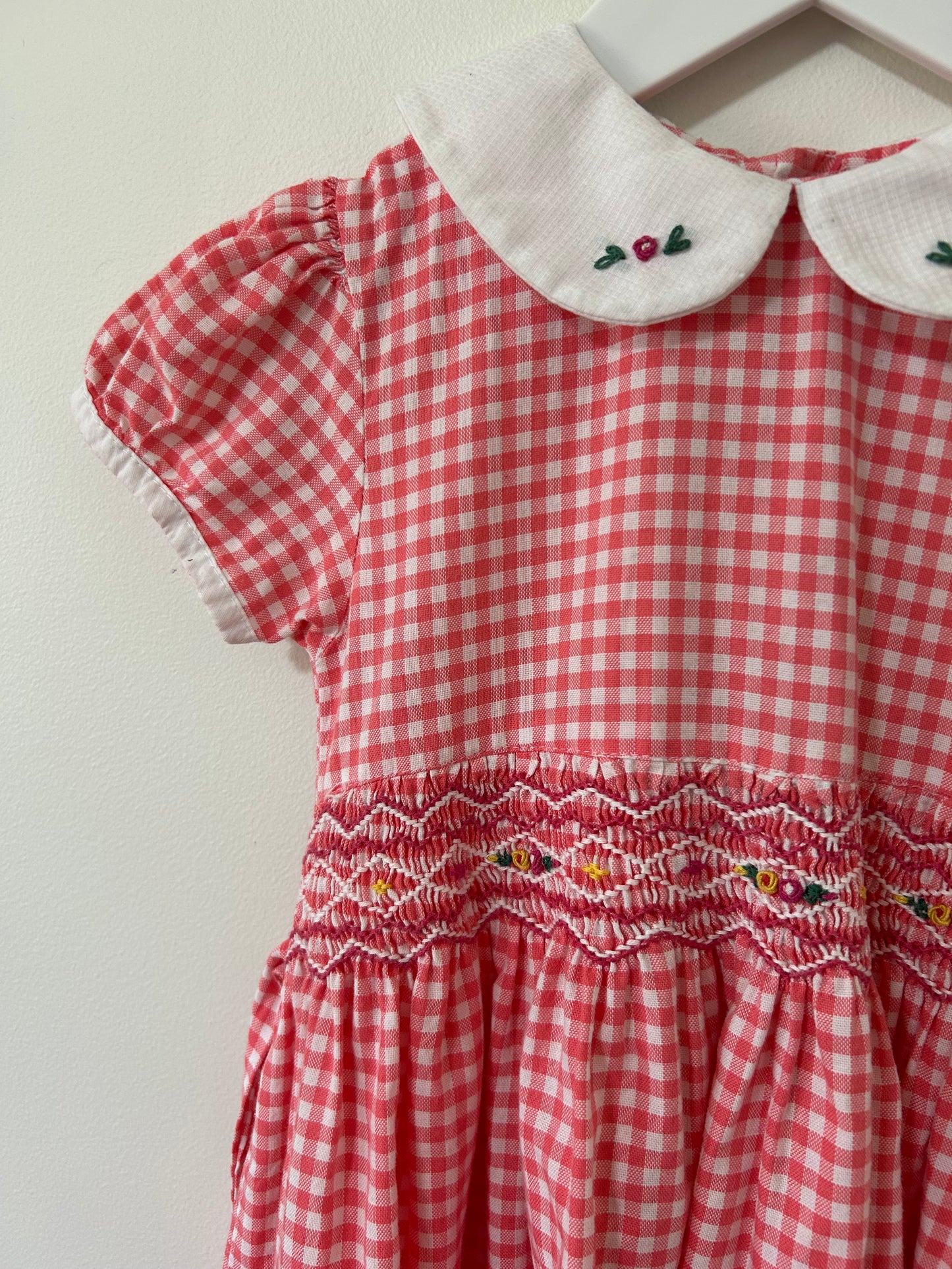 Vintage Handmade - Pink Gingham Smocked Dress (3-5)