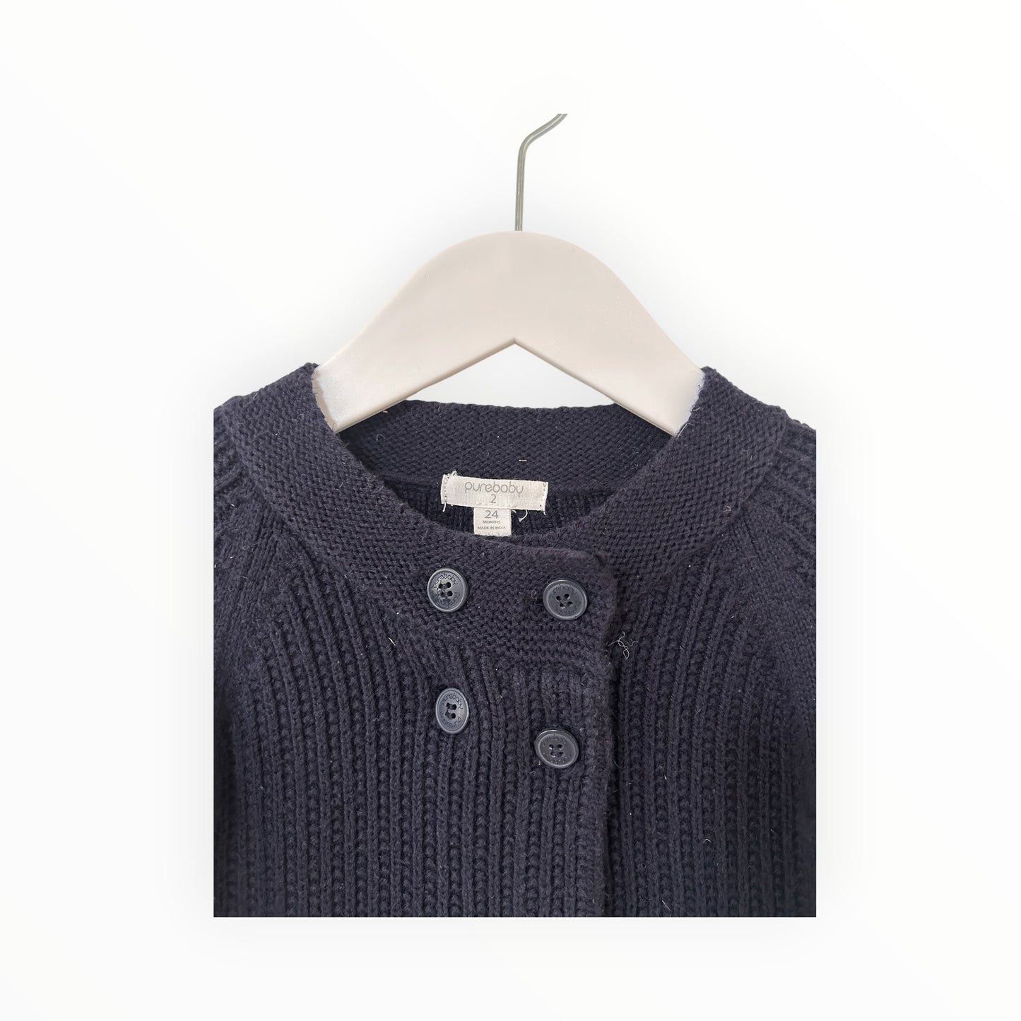 Purebaby - Navy Organic Cotton Button-Up Cardi (2)