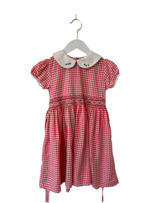 Vintage Handmade - Pink Gingham Smocked Dress (3-5)