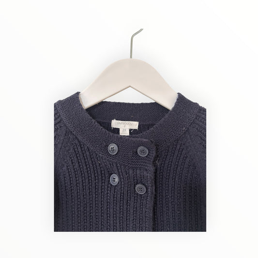 Purebaby - Navy Organic Cotton Button-Up Cardi (2)