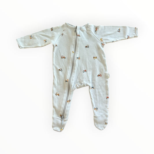 Toshi - Blue Tractor Cotton Onesie (0000)