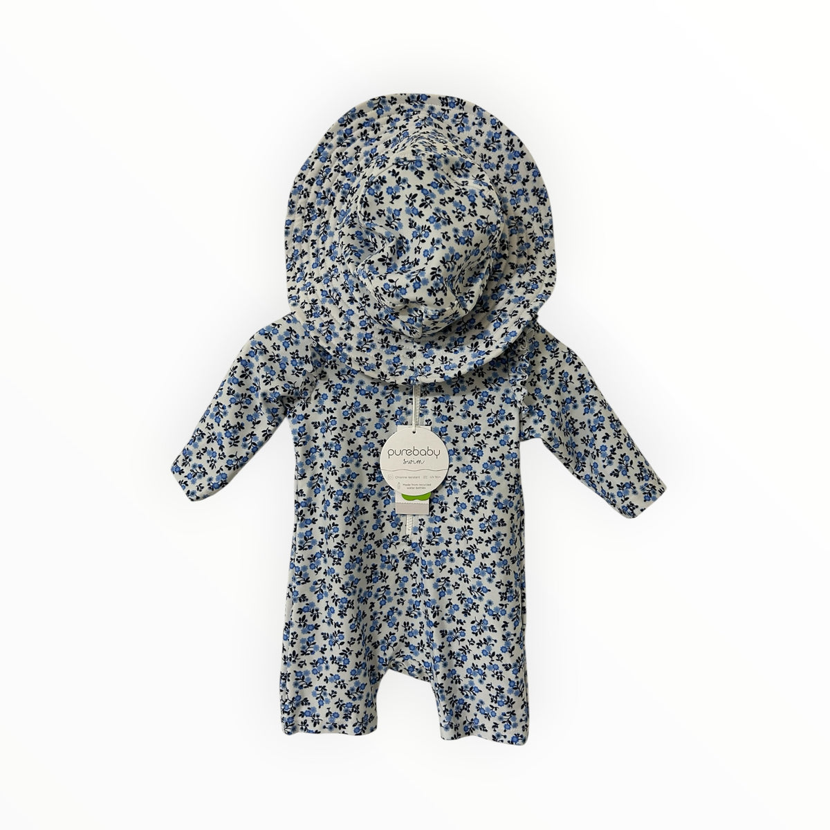 Pure Baby - Blue Floral Swimmers & Hat (00)