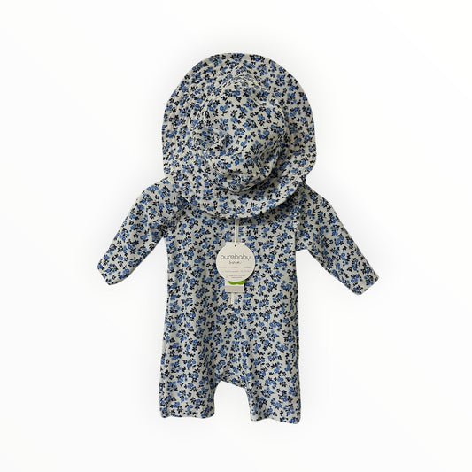 Pure Baby - Blue Floral Swimmers & Hat (00)