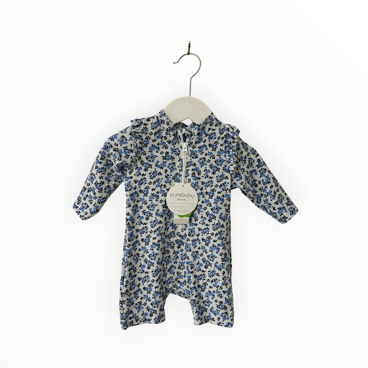 Pure Baby - Blue Floral Swimmers & Hat (00)