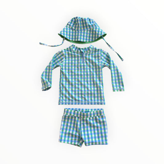 Milky - Blue/Green Check Swimmers Set with Hat (00)